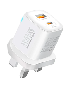 Adapter Promate Power Delivery 25W Dual Port USB Type-C, USB Type-A PowerPort-25AC White
