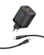 Adapter Promate 25W USB Type-C, USB Type-A with 60W Cable PowerPort-25CC Black
